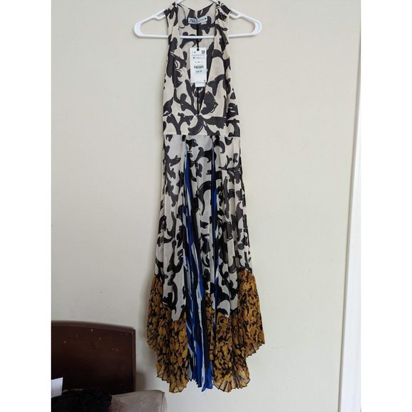ZARA NWT LIMITED EDITION FLORAL MULTICOLOR PRINTED PLEATED DRESS S,M NWT - Picture 12 of 14